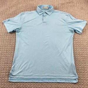 Peter Millar Golf Shirt Men Medium M Blue White Striped Polo CIVEO Company Logo
